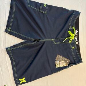 Hurley Men's Dark Blue Athletic Shorts with Neon Accents